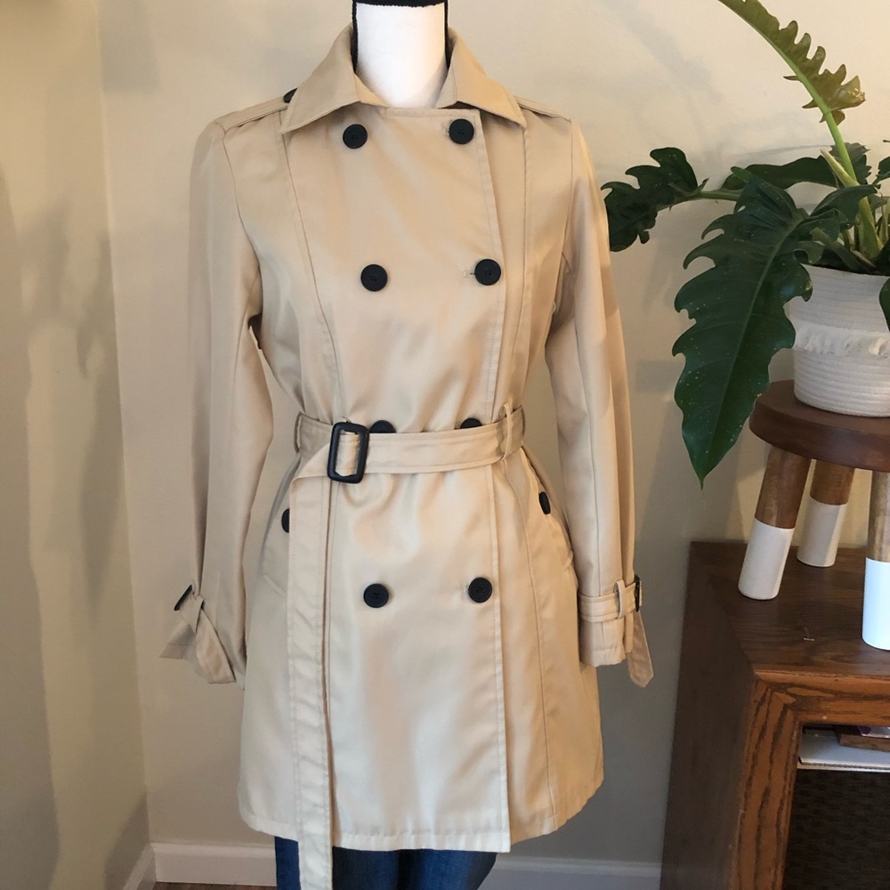 Tan belted trench